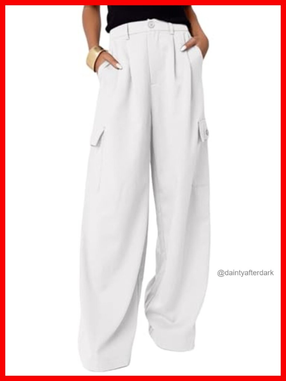 Women's High Waisted Wide Leg Cargo Pants Baggy Pleated 4-Pocket Casual